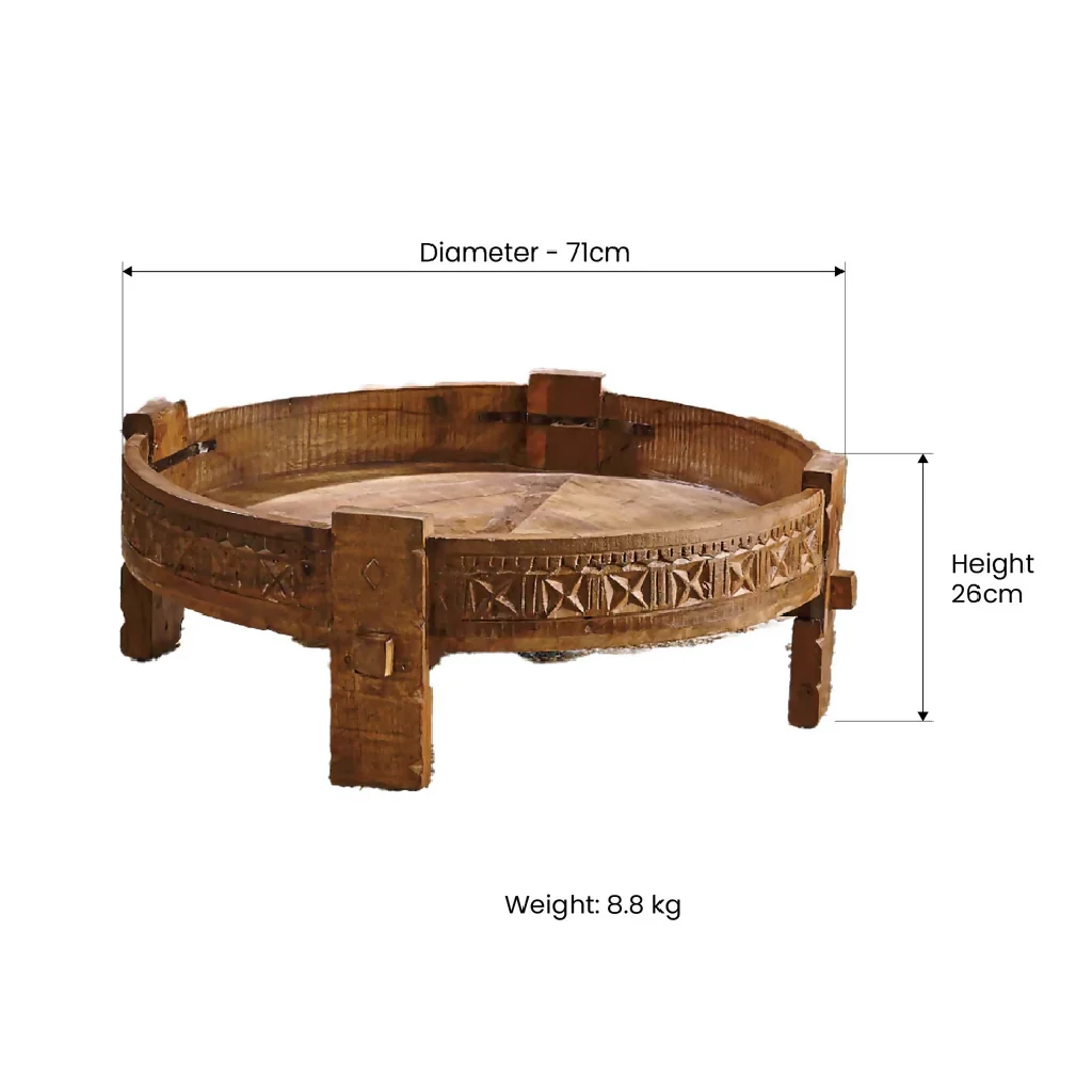 Natural Teak Wood Round Low Height Coffee Table - Image 2