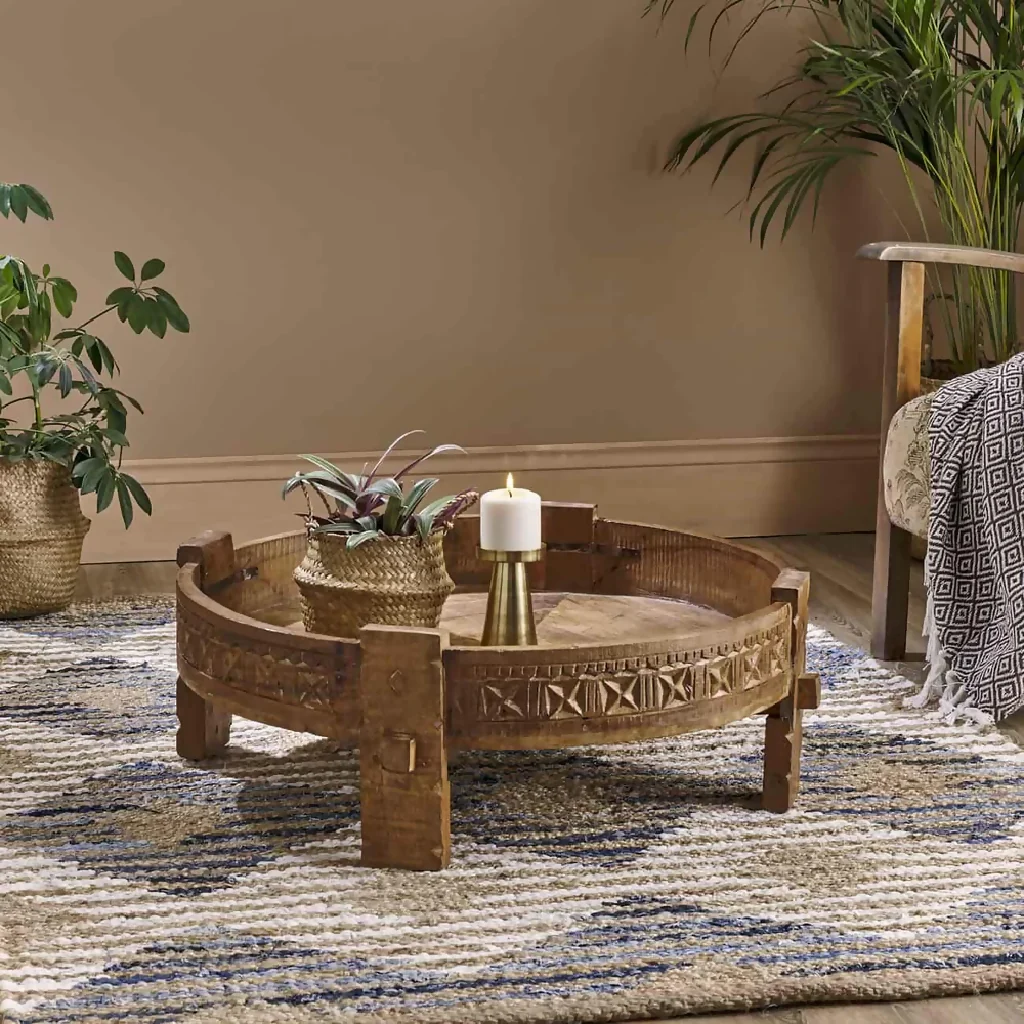 Natural Teak Wood Round Low Height Coffee Table - Image 7