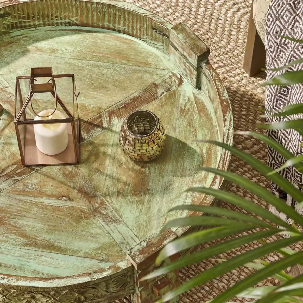 Natural Teak Wood Round Low Height Coffee Table - Image 8