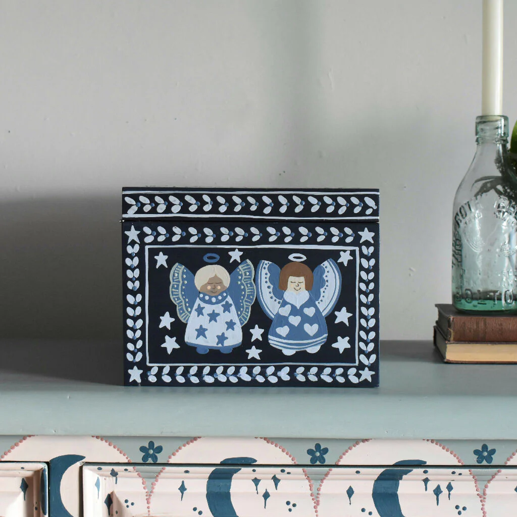 Navy Blue Angel Folk Art Decorative Keepsake Box - Image 3