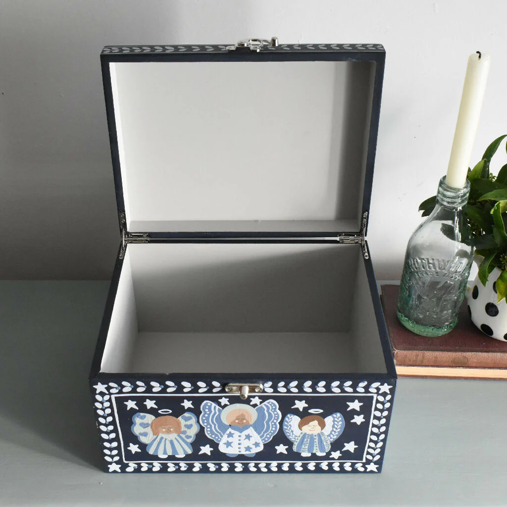 Navy Blue Angel Folk Art Decorative Keepsake Box - Image 4