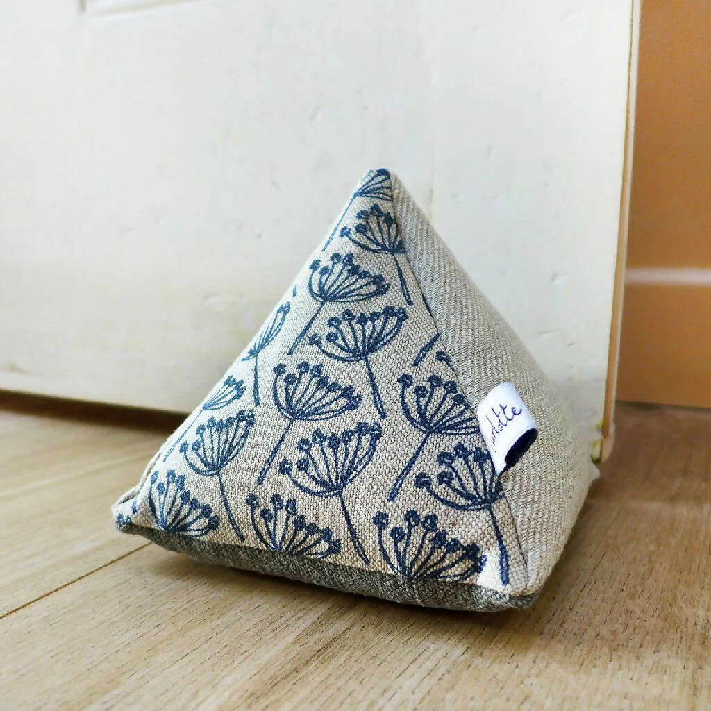 Navy Cow Parsley Linen Doorstop