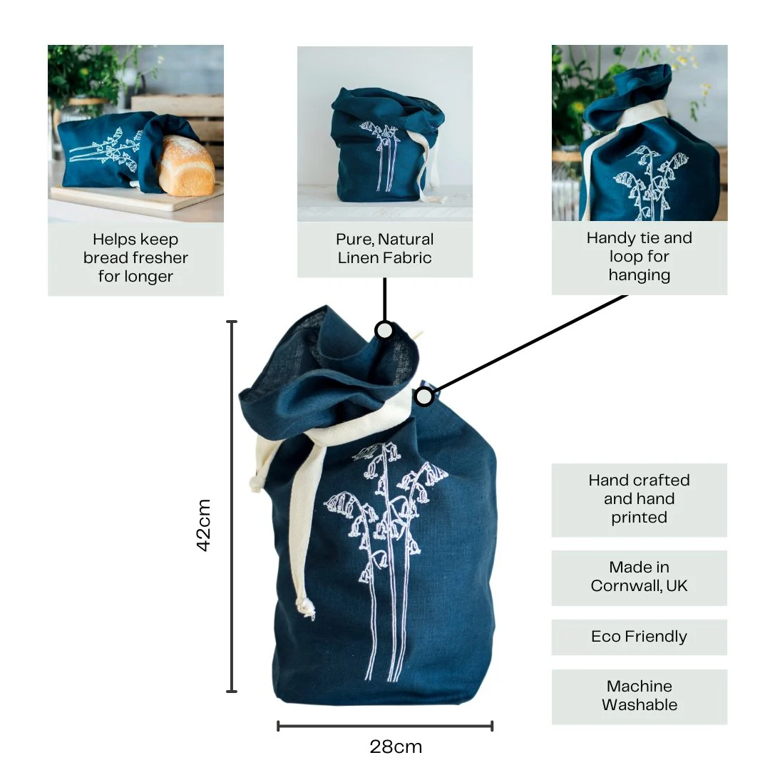 Navy Linen Bread Bag - Bluebell Collection - Image 3