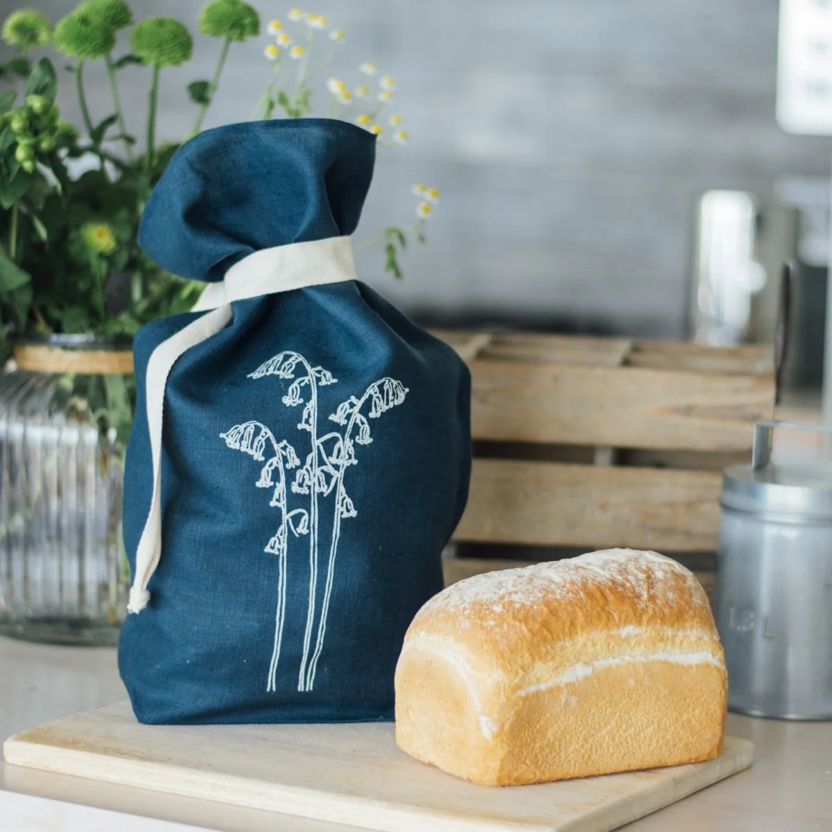 Navy Linen Bread Bag - Bluebell Collection - Image 4