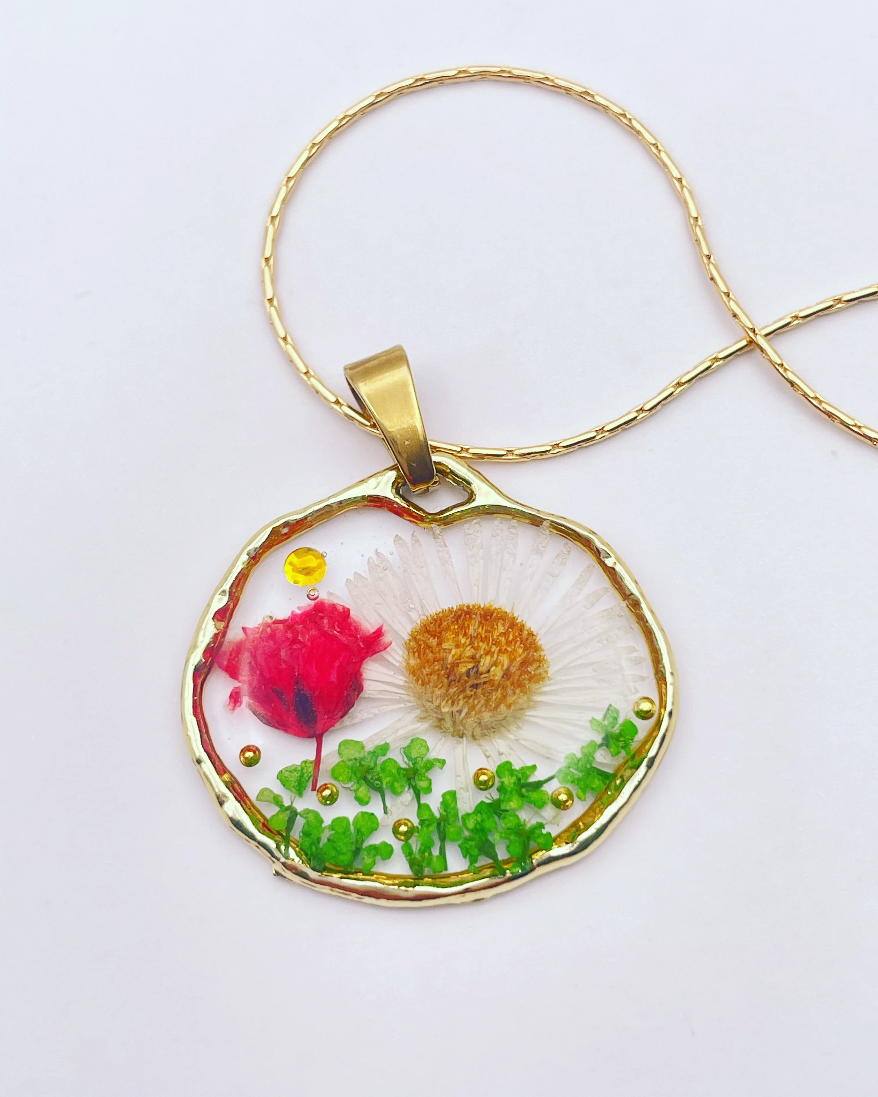 Necklace with poppy and daisy flowers - Image 3