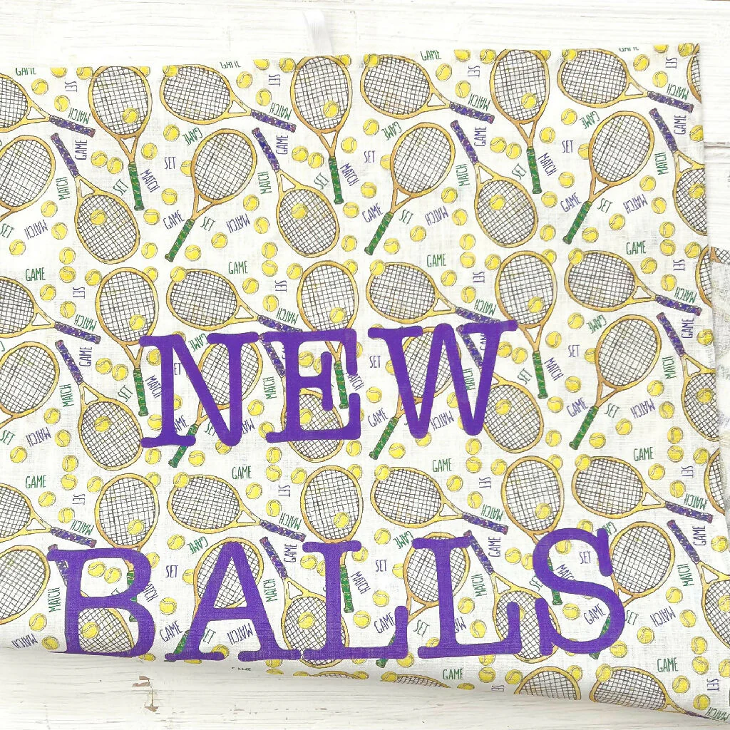 'New Balls Please' Tennis theme Linen Tea Towel - Image 2