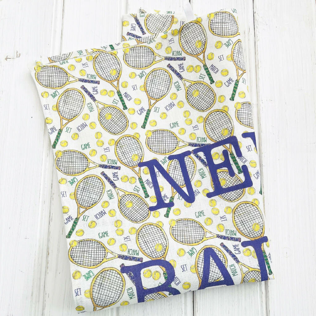 'New Balls Please' Tennis theme Linen Tea Towel - Image 4