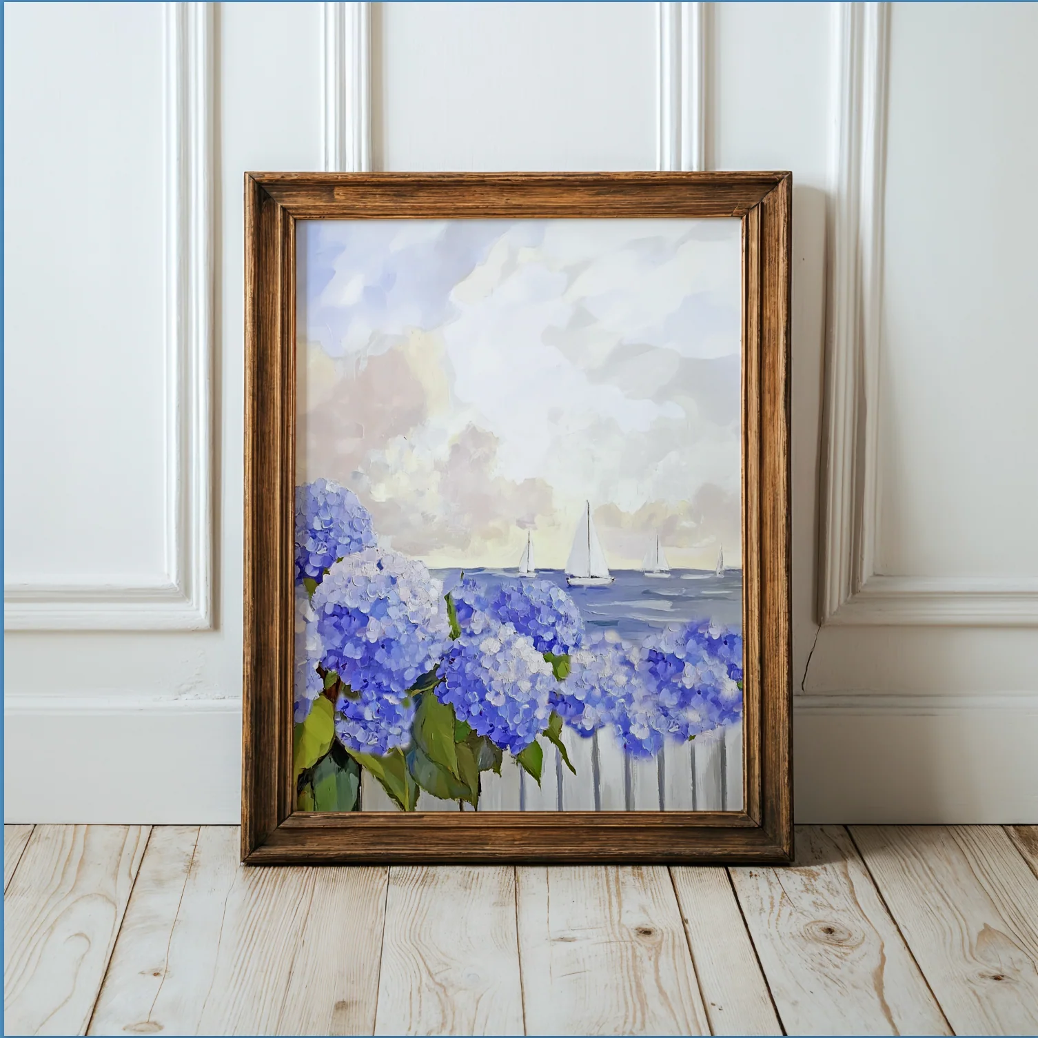 New England Coastal Garden Print, Blue Hydrangea Wall Art - Image 2