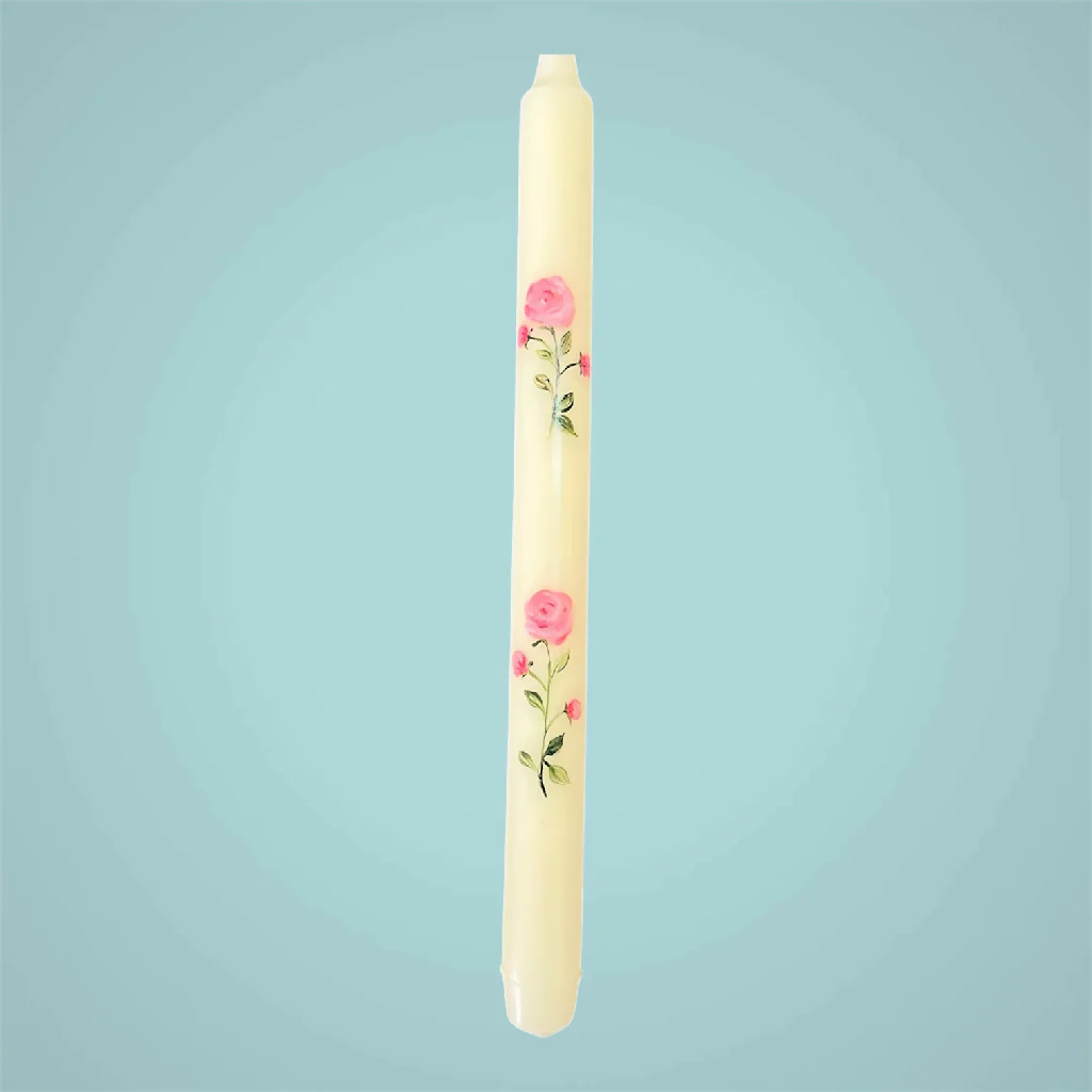 November Birth Flower Candle - Hand Painted Peony Candle with Gold Coloured Metal Holder - Image 3