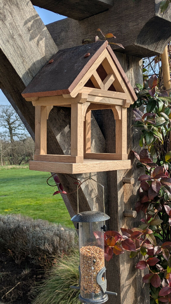 Oak Bird Table with Clay Tile Roof - Image 2