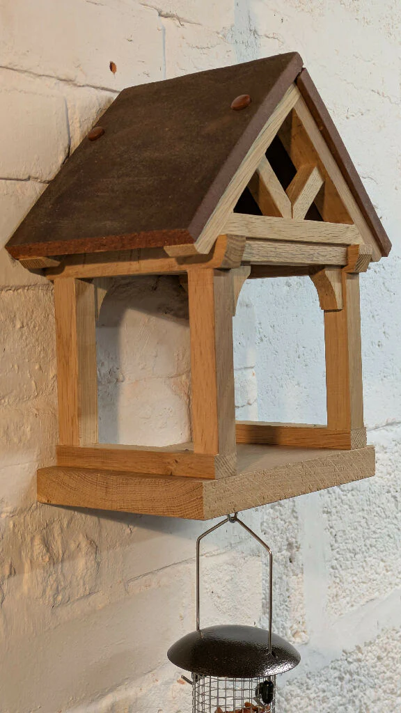 Oak Bird Table with Clay Tile Roof - Image 6