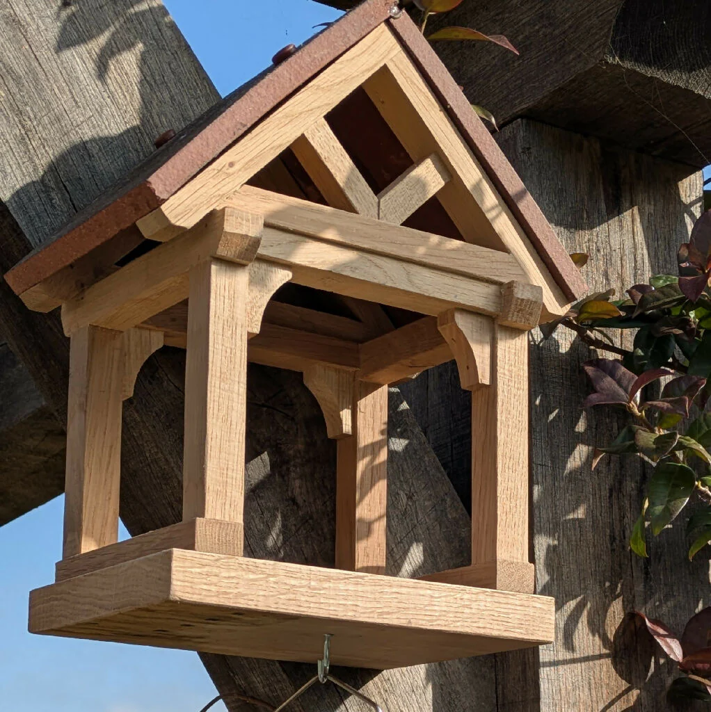 Oak Bird Table with Clay Tile Roof - Image 7