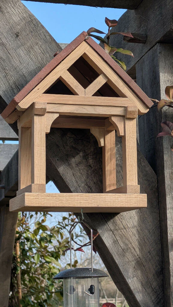 Oak Bird Table with Clay Tile Roof - Image 8