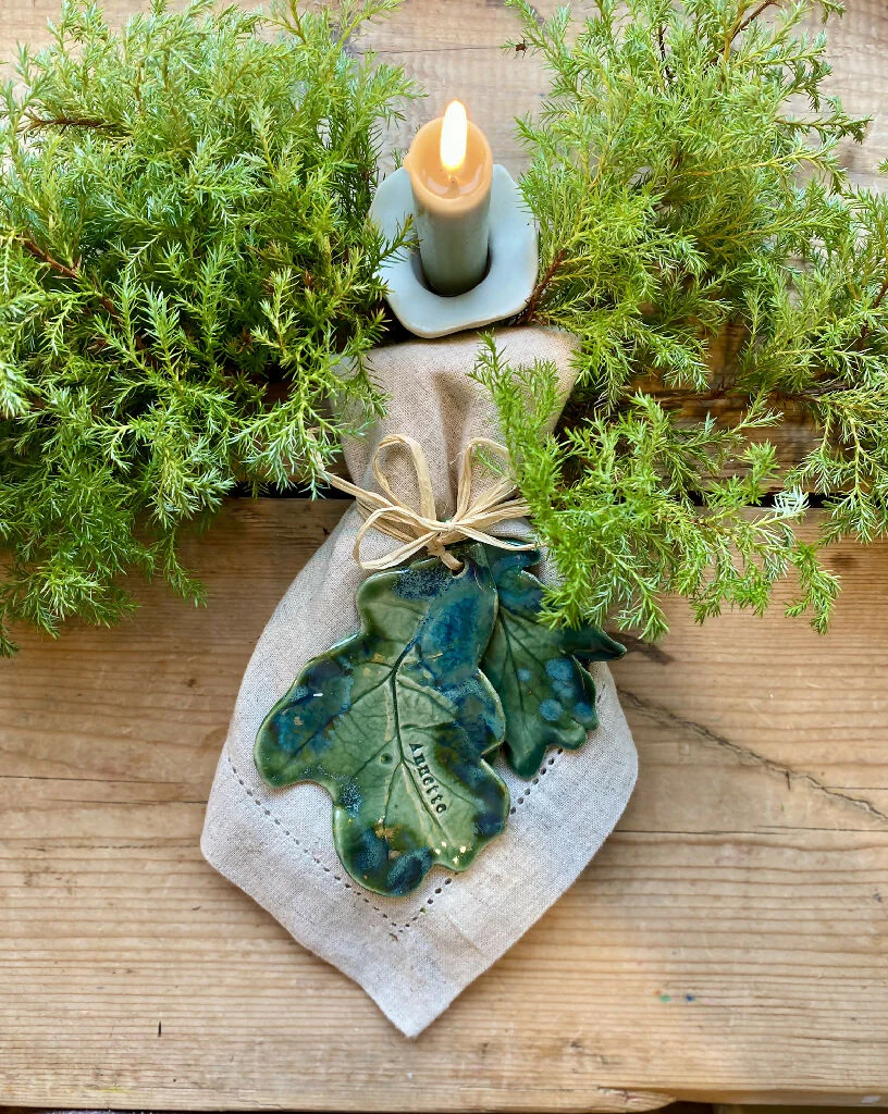 Oak leaf - Personalised Ceramic Place setting: Wedding Favour, Wall Hanging MADE TO ORDER - Image 10