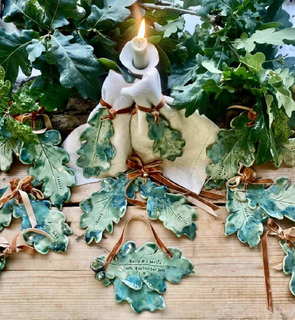 Oak leaf - Personalised Ceramic Place setting: Wedding Favour, Wall Hanging MADE TO ORDER - Image 11