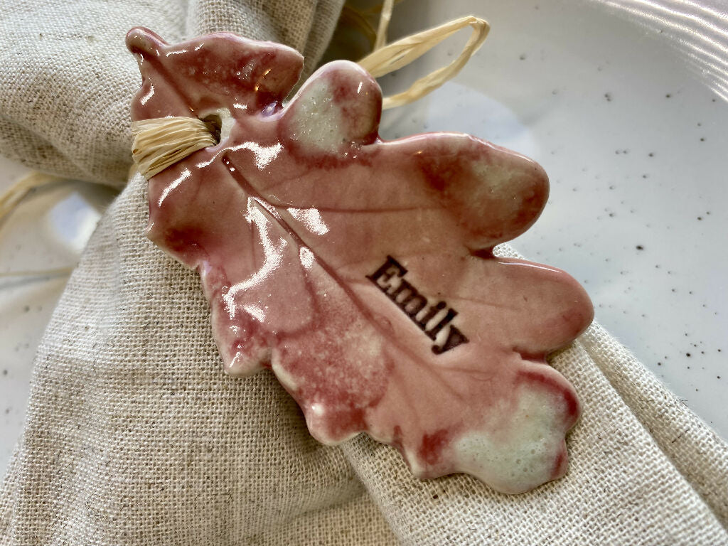 Oak leaf - Personalised Ceramic Place setting: Wedding Favour, Wall Hanging MADE TO ORDER - Image 5