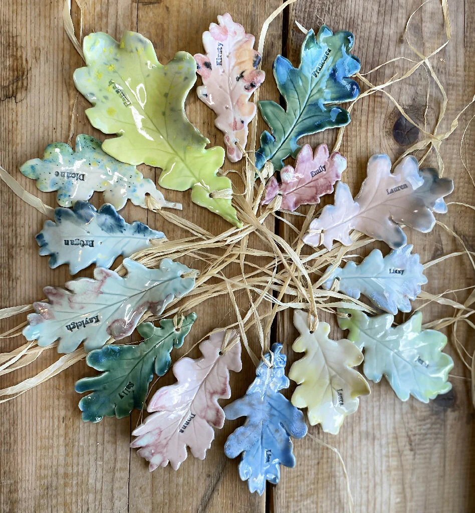 Oak leaf - Personalised Ceramic Place setting: Wedding Favour, Wall Hanging MADE TO ORDER - Image 6