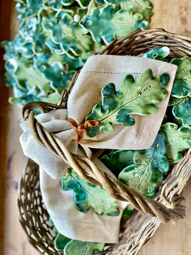 Oak leaf - Personalised Ceramic Place setting: Wedding Favour, Wall Hanging MADE TO ORDER - Image 7