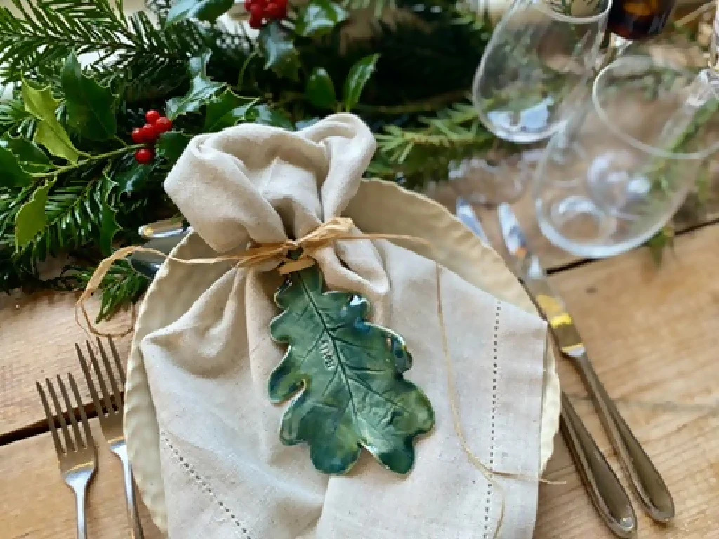 Oak leaf - Personalised Ceramic Place setting: Wedding Favour, Wall Hanging MADE TO ORDER - Image 9
