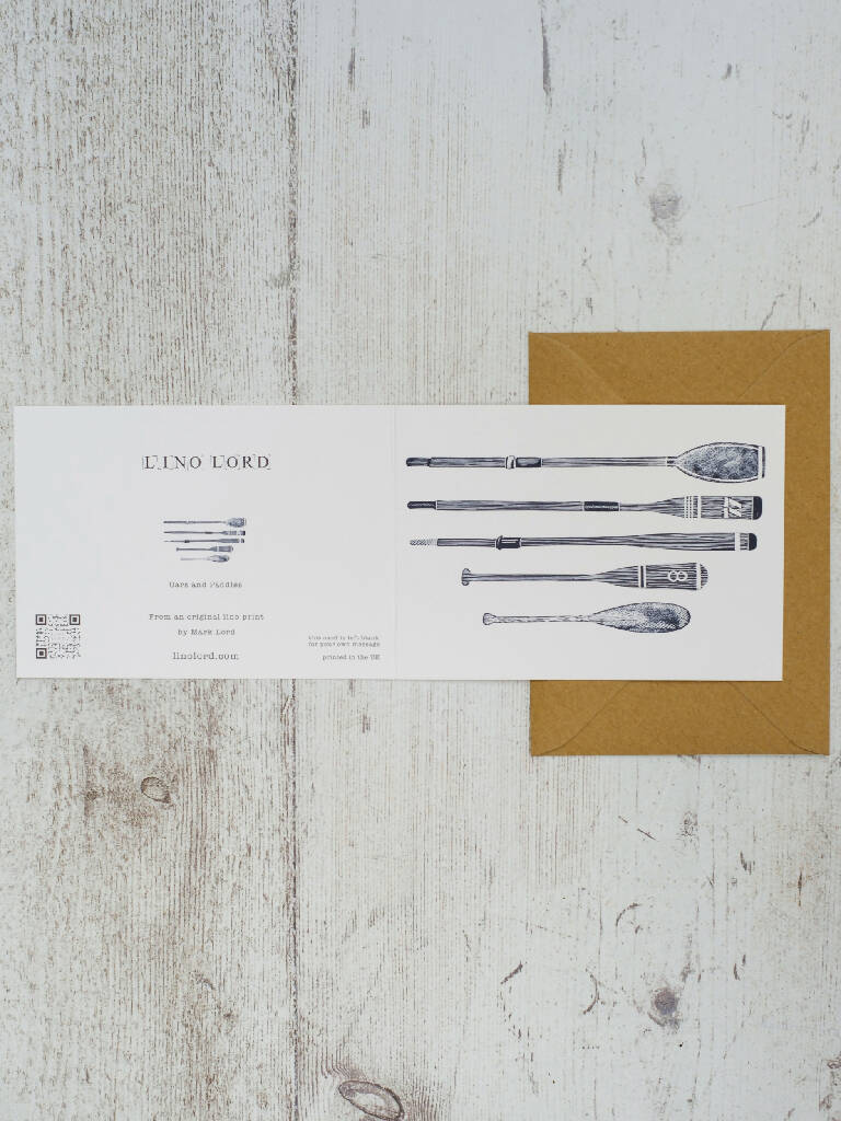 Oars & Paddles A6 Lino Print Greeting Card - Image 3