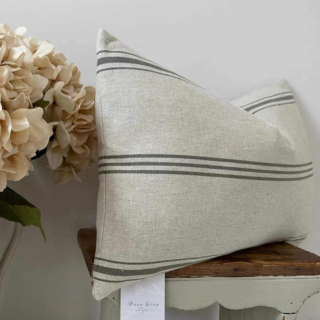 Oblong cushion in Slate Vintage Stripe cotton by Susie Watson Designs - Image 2