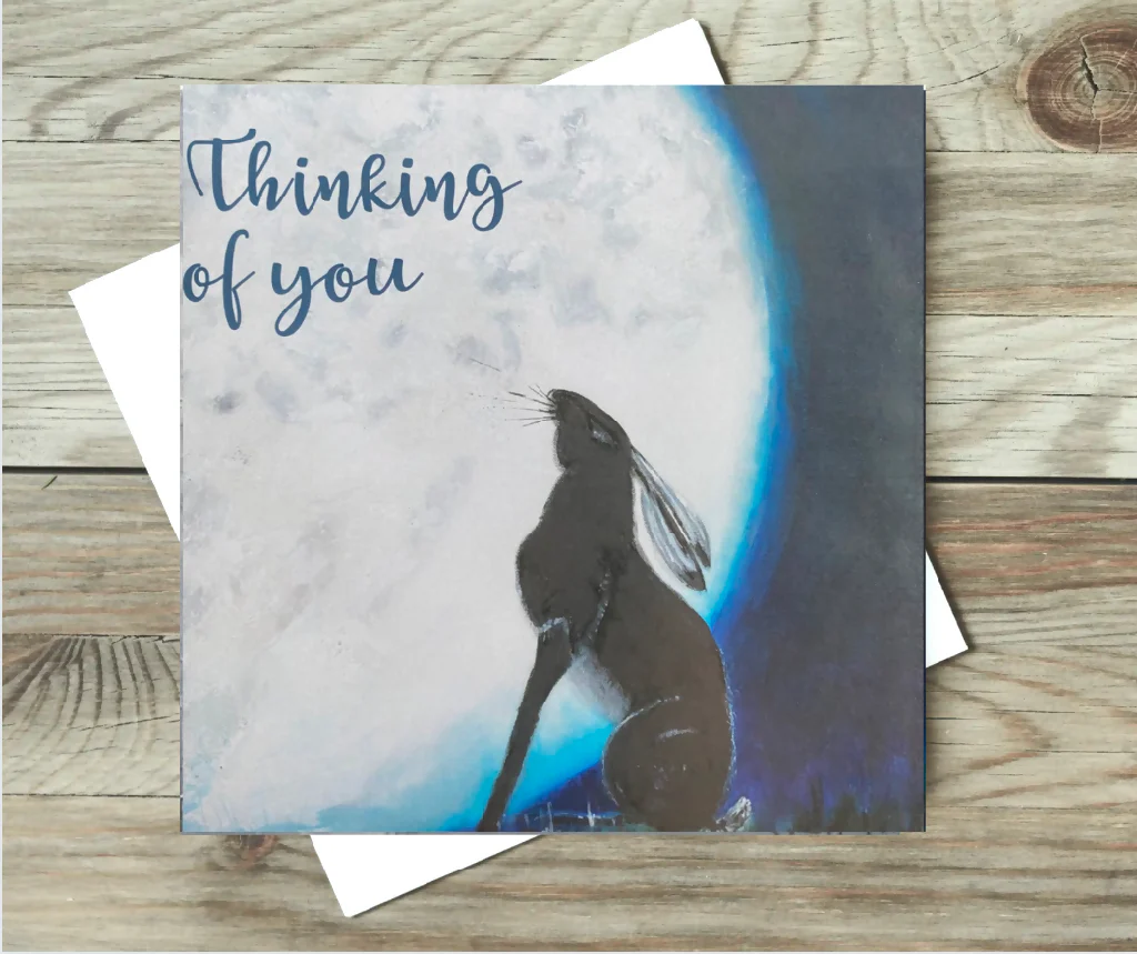 October Moon Hare Greeting Card - blank or Thinking of You caption - Image 2