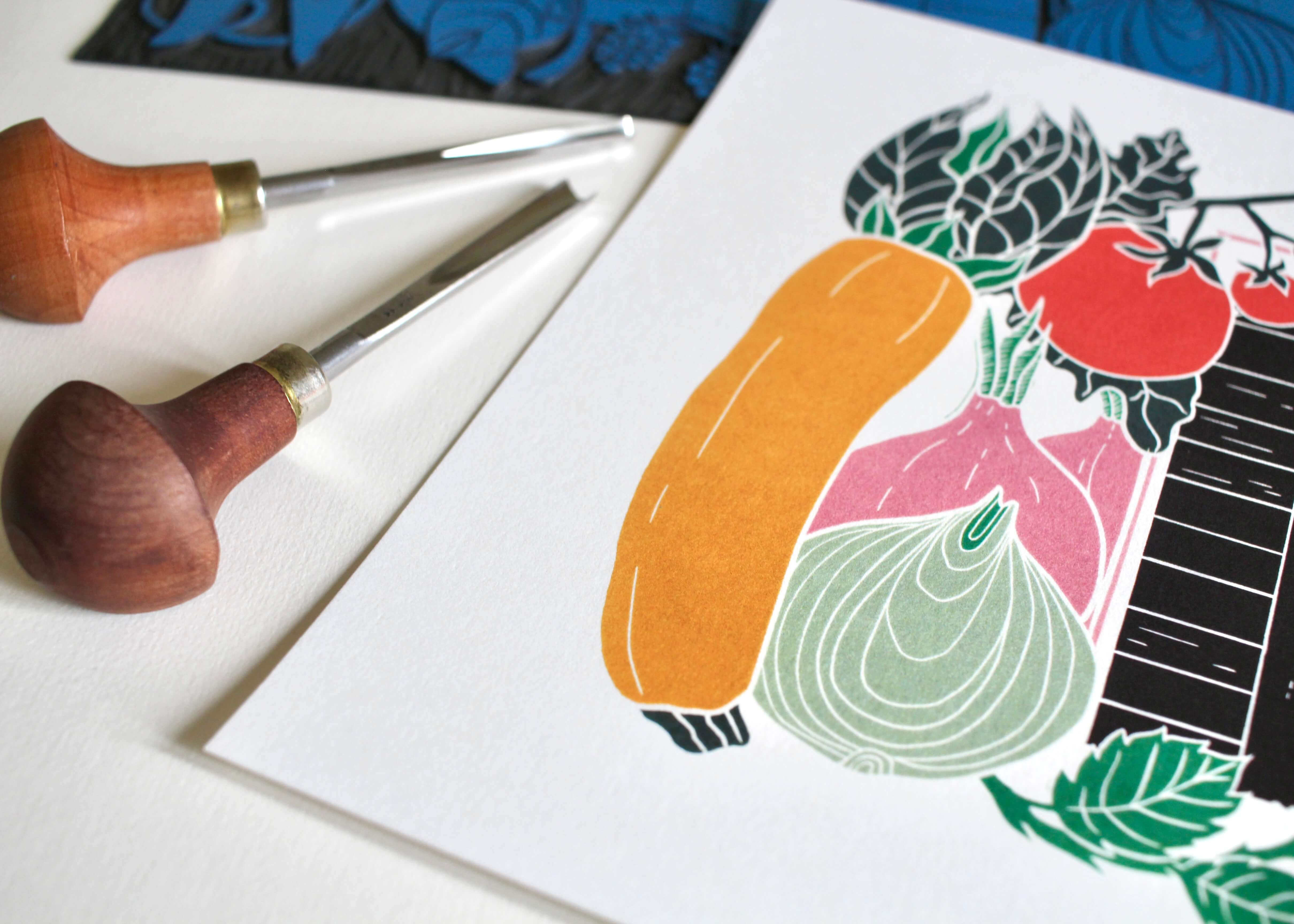 On the Allotment Linocut Art Print - A4 - Image 3