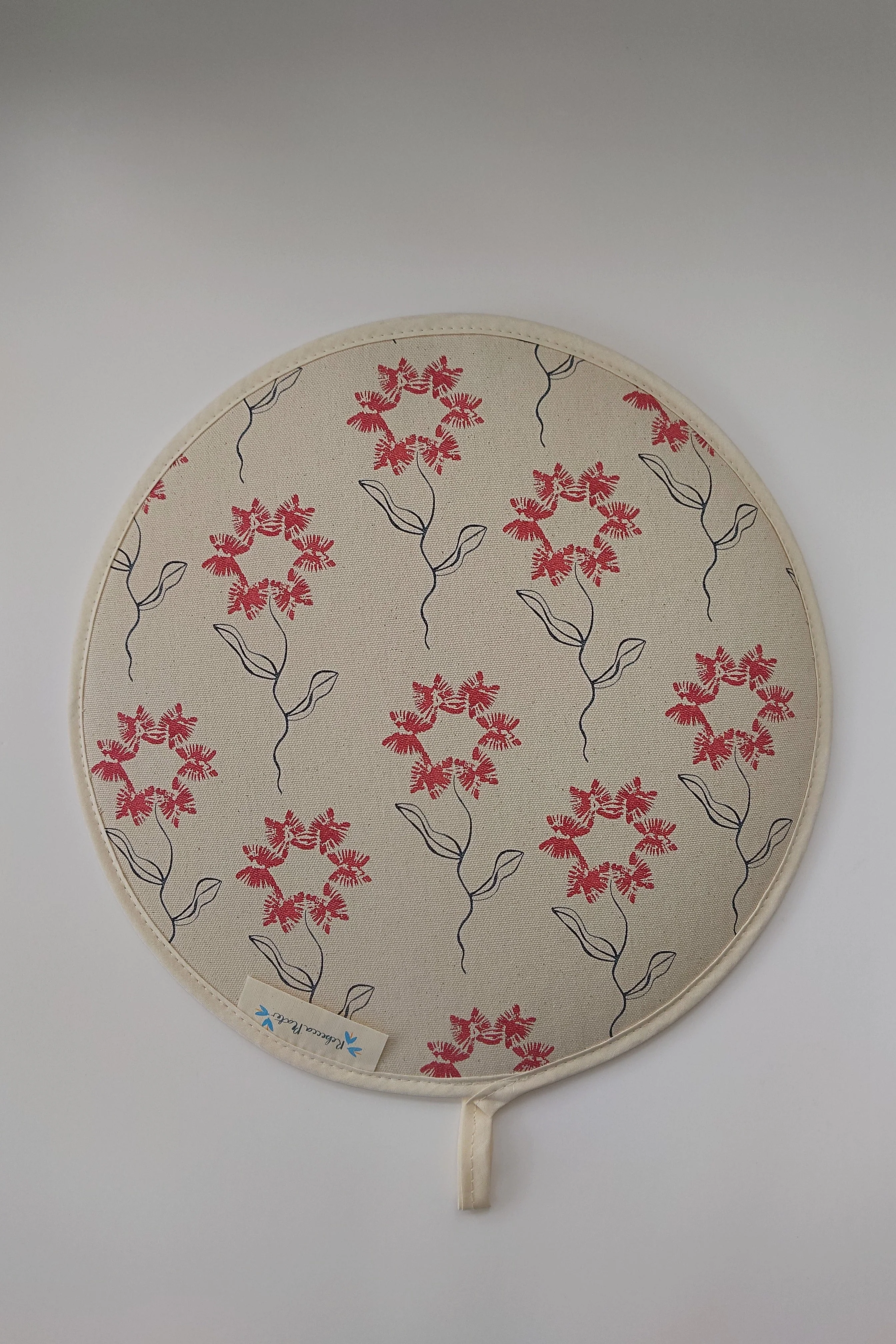Organic Aga Hob Cover and Table Protector - Machair Flower Red - Image 2