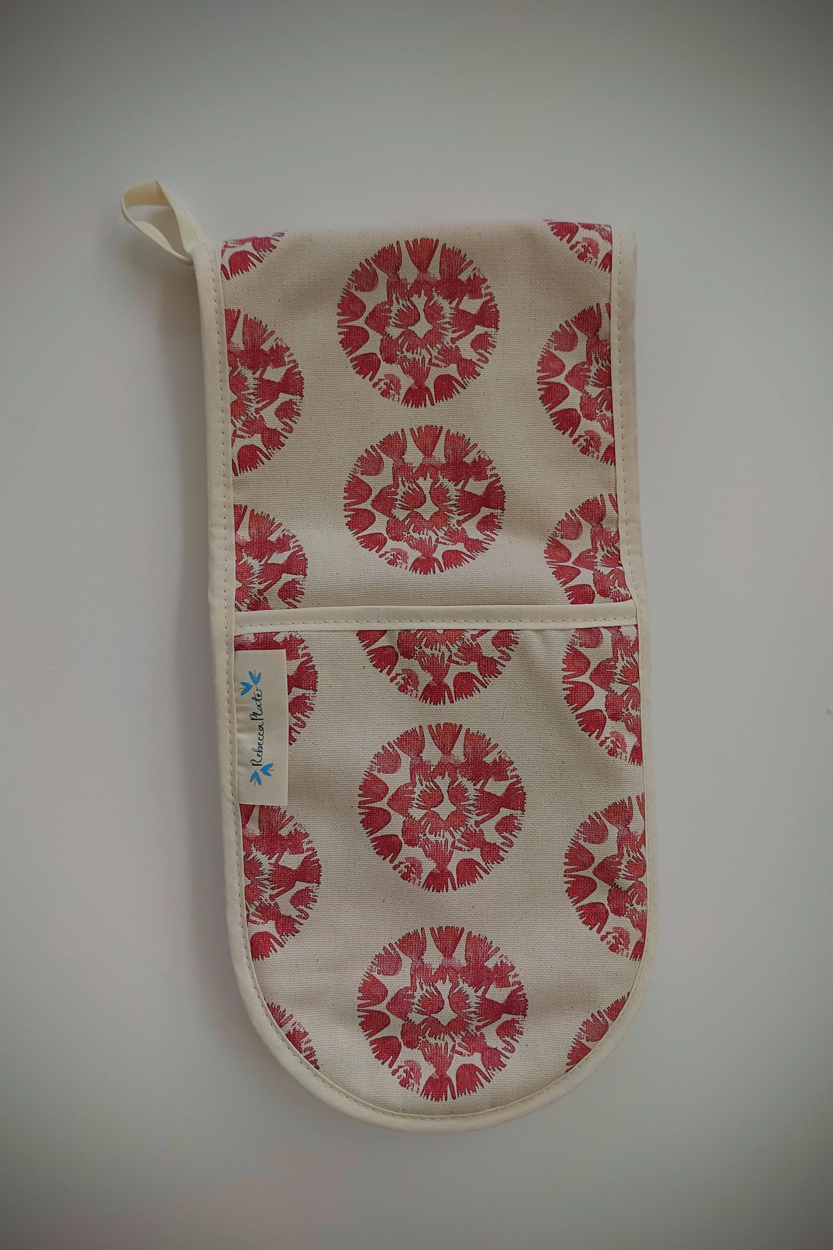Organic Double Oven Glove - Machair Clock Red - Image 2