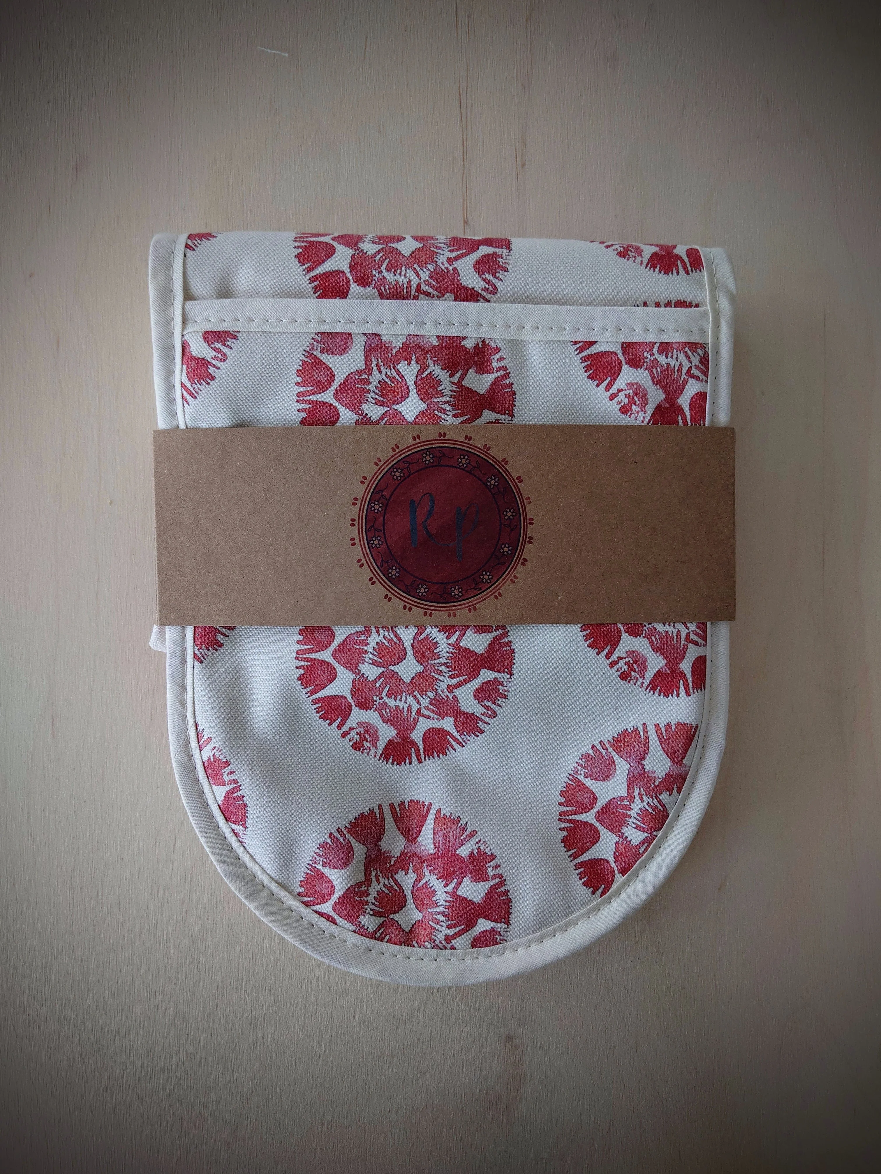 Organic Double Oven Glove - Machair Clock Red - Image 3