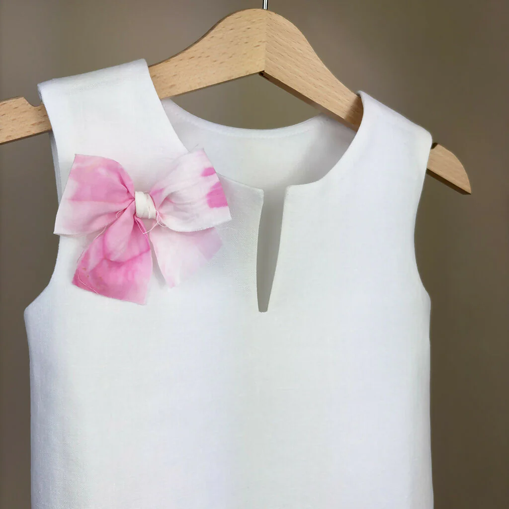 Organic Linen Girls Top with Pink Ribbon - Image 3