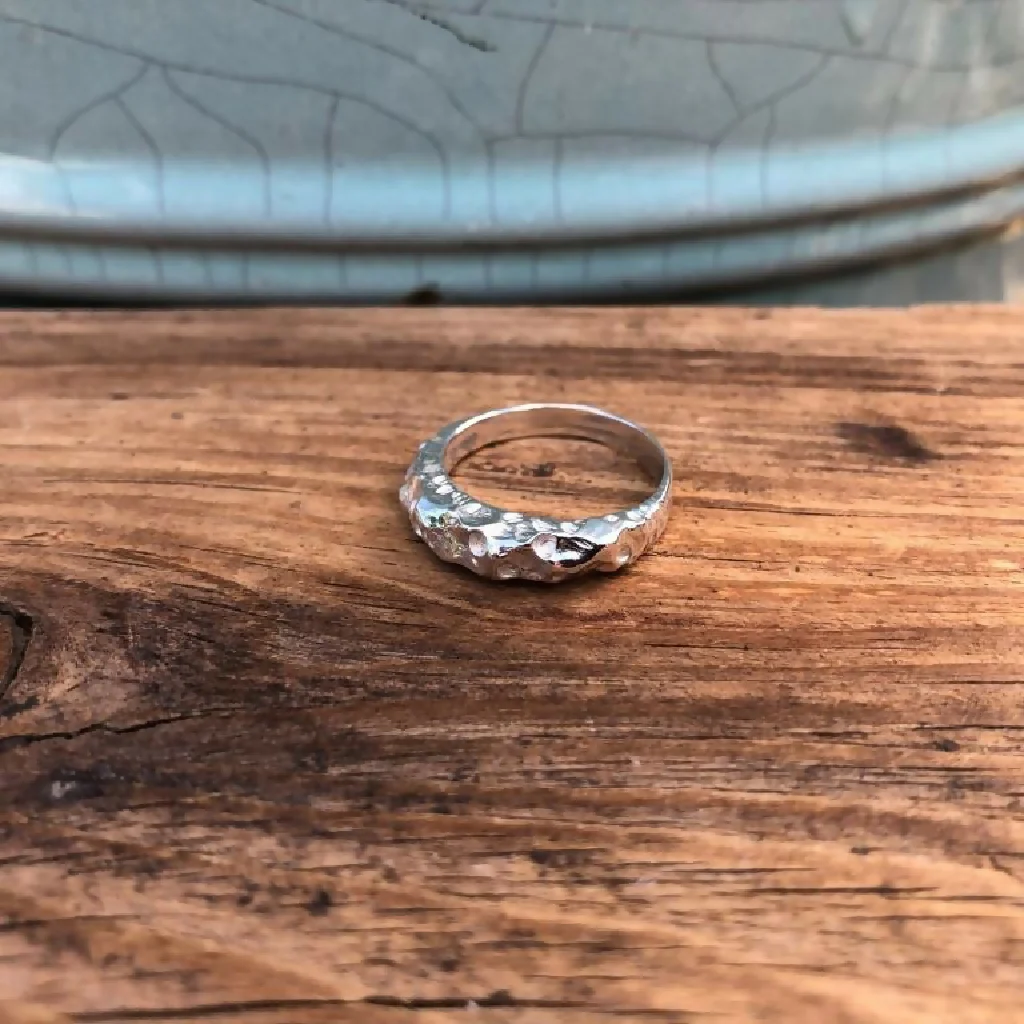 Organic Textured Sterling Silver Cast Boulder Ring - Image 3