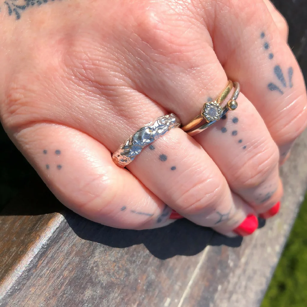 Organic Textured Sterling Silver Cast Rock Ring