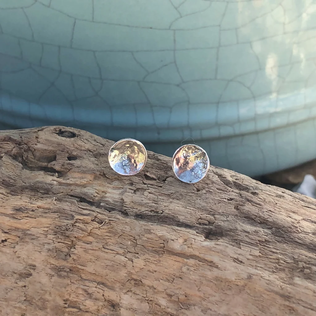 Organic Textured Sterling Silver Dome Stud Earrings - Image 2