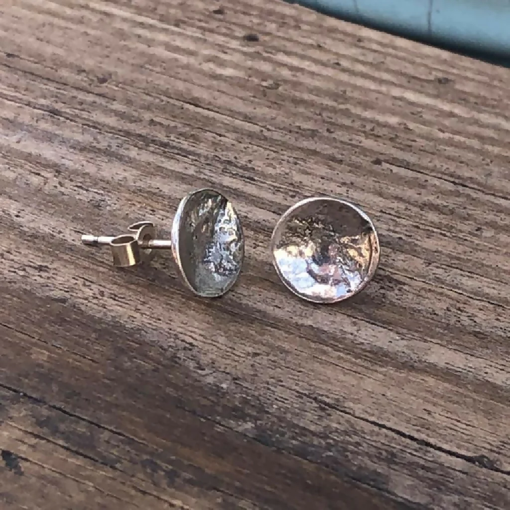 Organic Textured Sterling Silver Dome Stud Earrings - Image 3