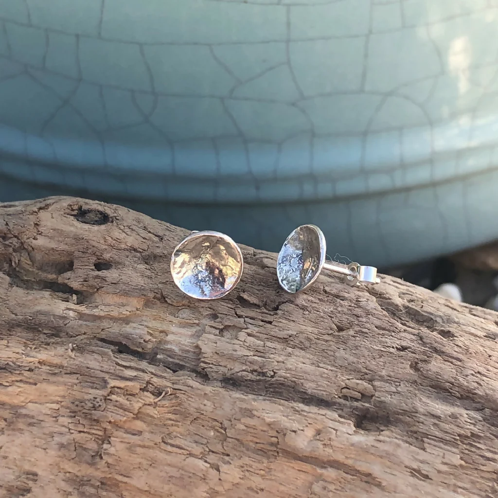 Organic Textured Sterling Silver Dome Stud Earrings - Image 4