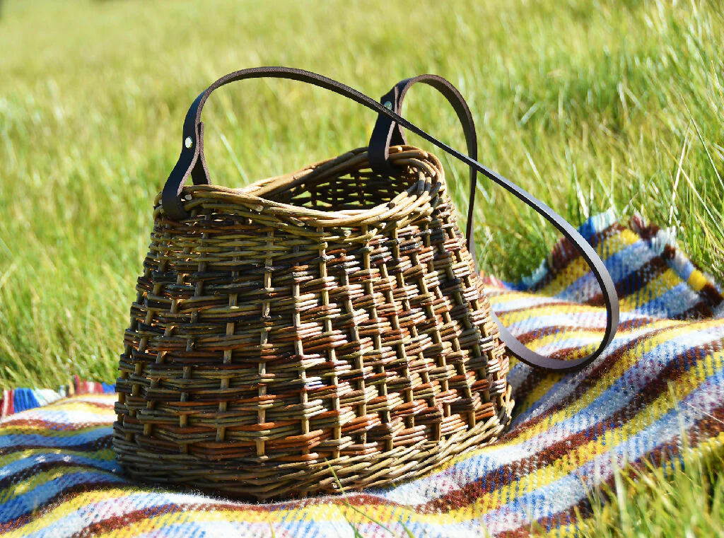 Oval Shoulder Basket with Long Leather Strap - Image 4