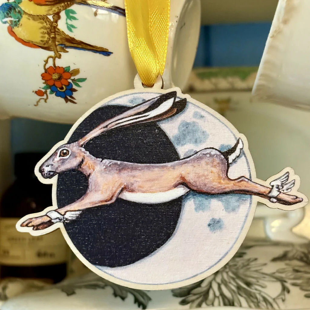 Over the moon, hanging wooden decoration