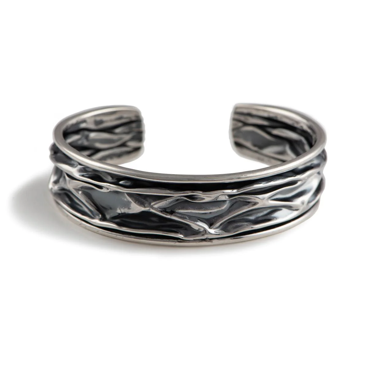 Oxidised Sterling Silver Textured Patterned Cuff - Narrow - Image 2