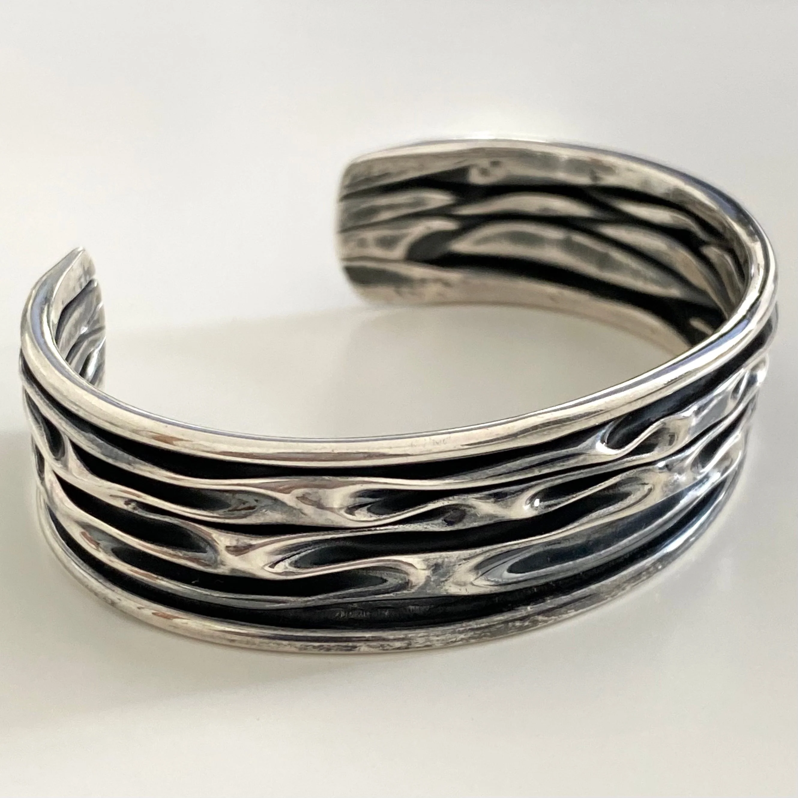 Oxidised Sterling Silver Textured Patterned Cuff - Narrow - Image 3