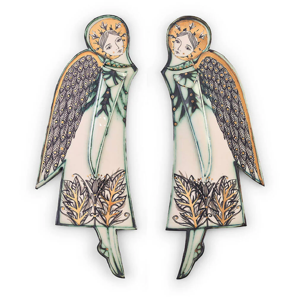 Pair of Ceramic Angels in Ivory - Image 2