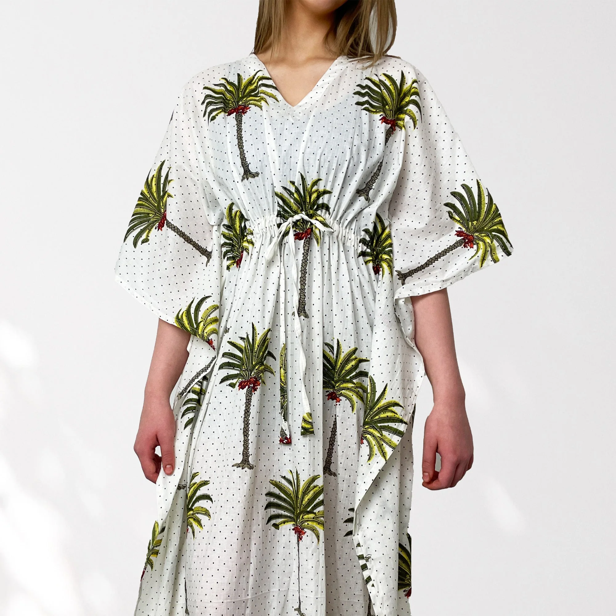 Palm Tree Print Long 100% Cotton Kaftan - Image 3