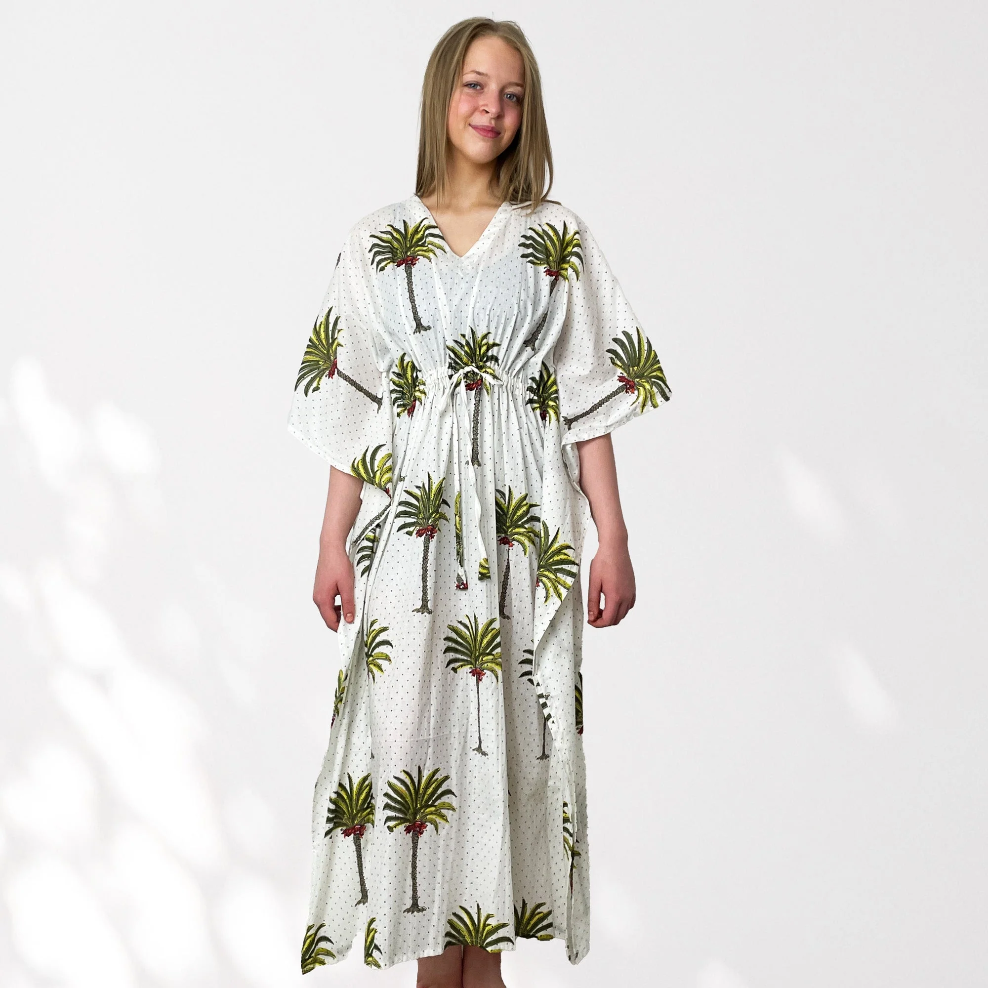 Palm Tree Print Long 100% Cotton Kaftan - Image 4