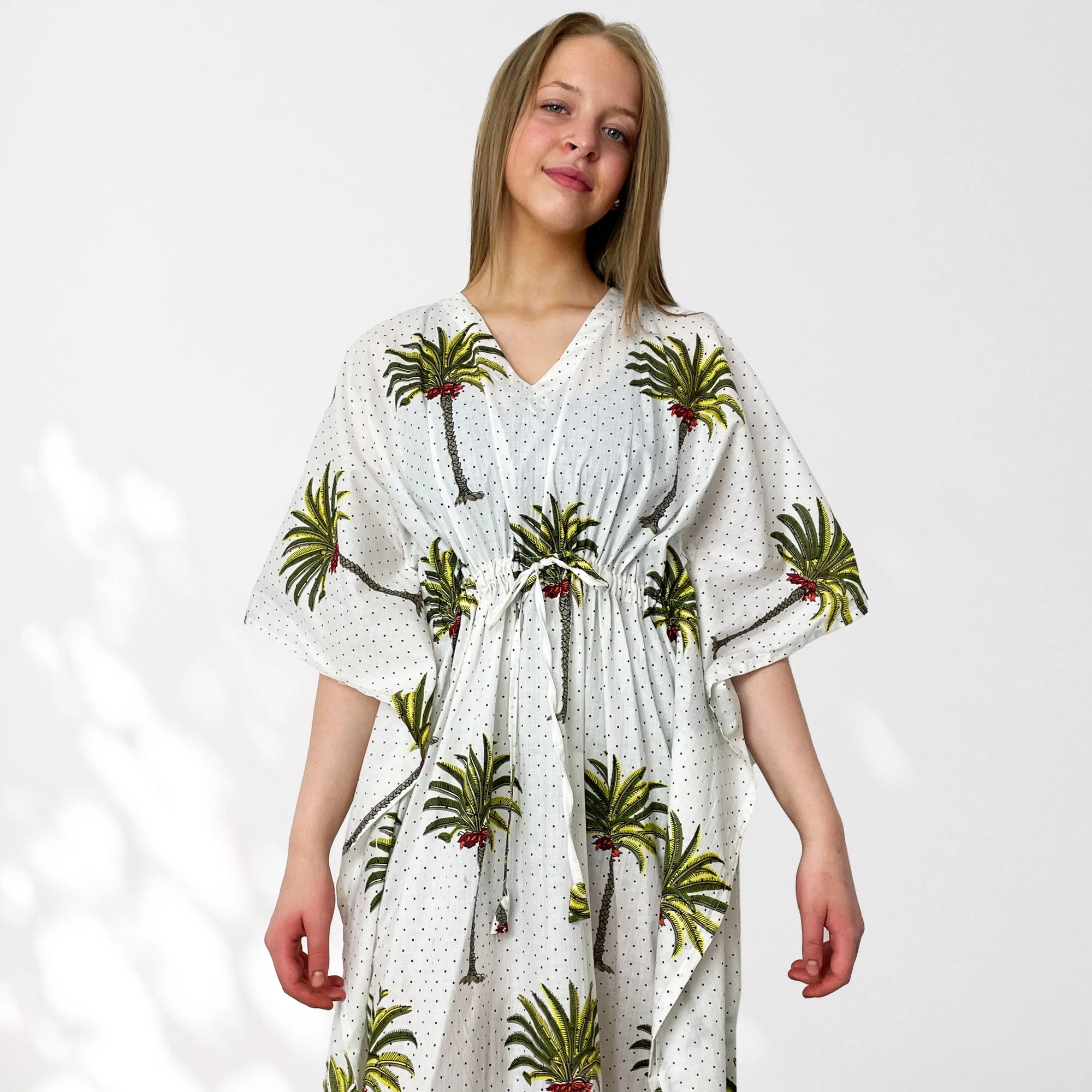 Palm Tree Print Long 100% Cotton Kaftan - Image 6
