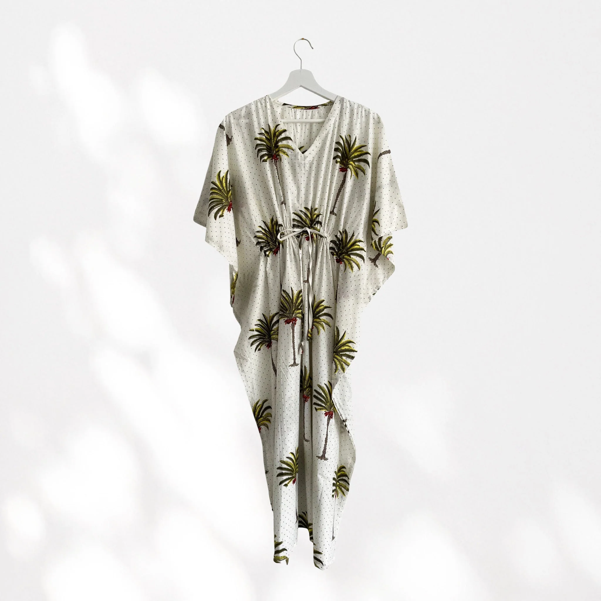 Palm Tree Print Long 100% Cotton Kaftan - Image 8