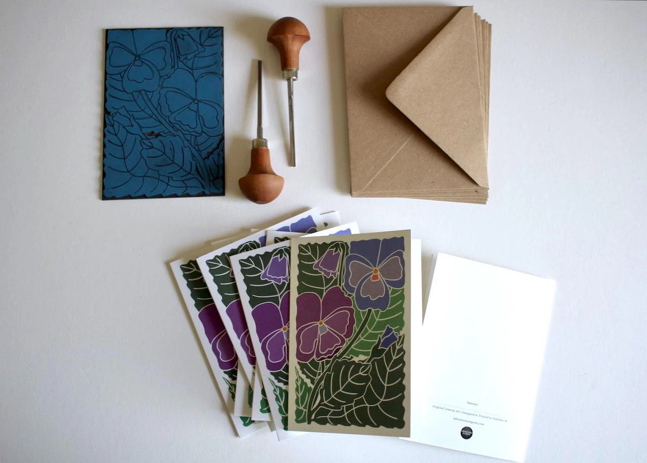 Pansy Flower Linocut Art Notecards | Set of 8 Notecards & Envelopes - Image 9