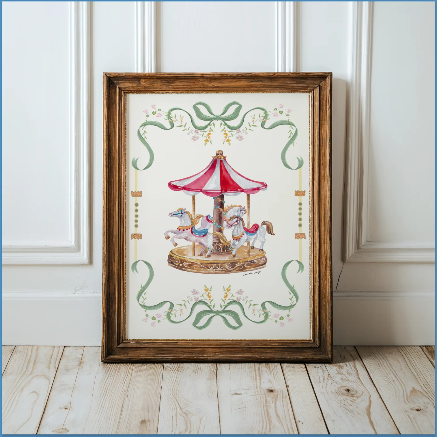 Pastel Carousel Illustration Merry-go-round Artwork - Image 3