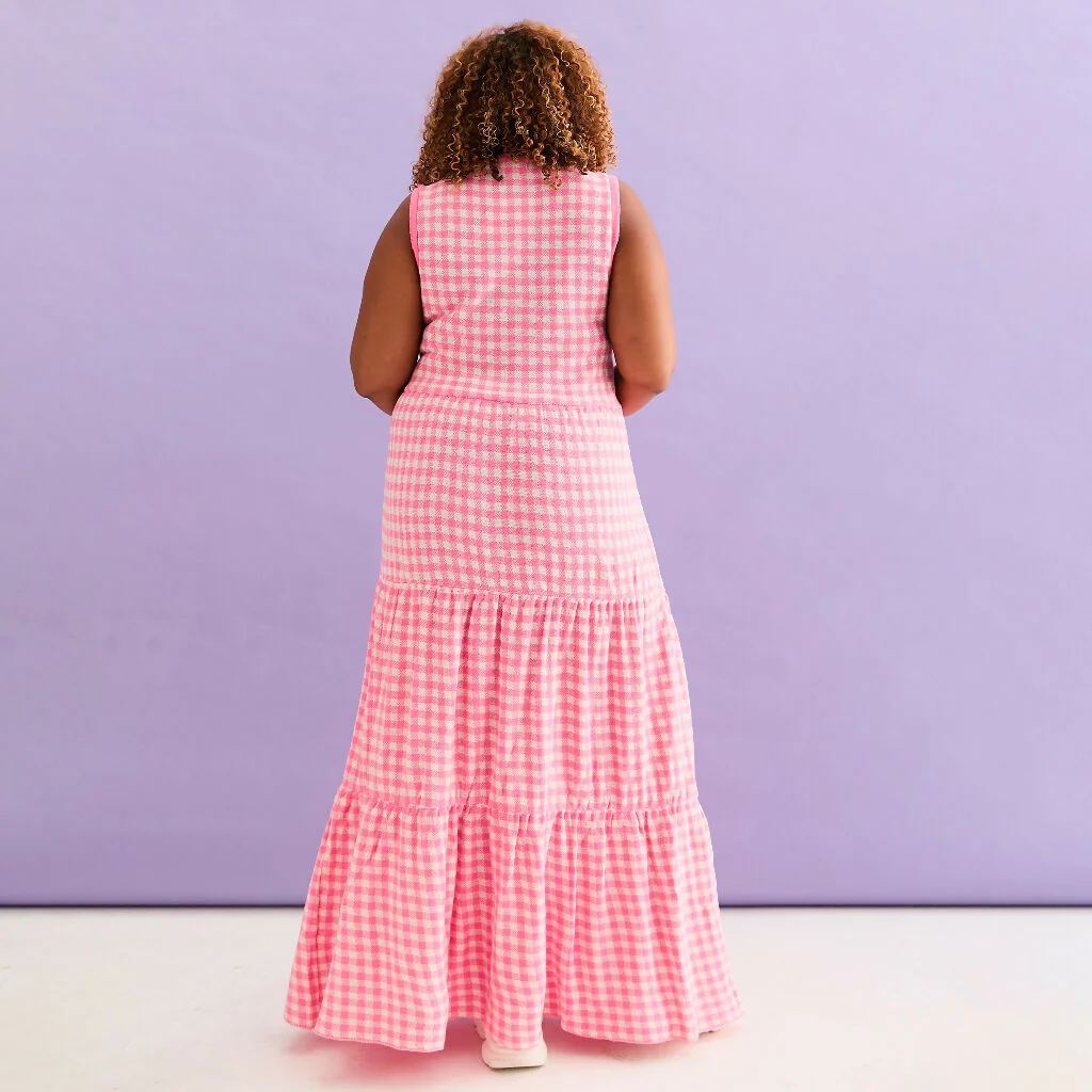 Paula Gingham Cotton Knitted Maxi Dress - Hot Pink - Image 9
