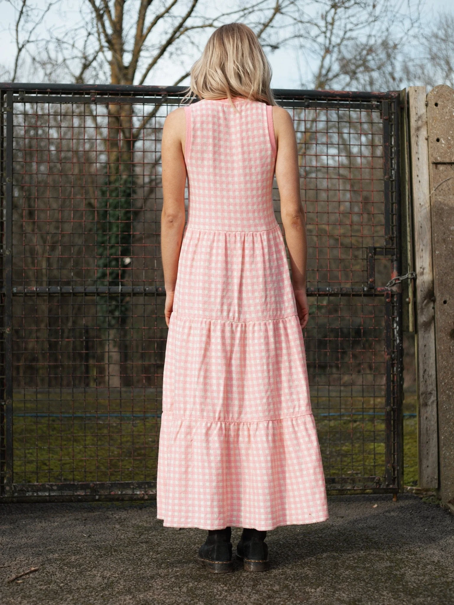 Paula Gingham Cotton Knitted Maxi Dress - Light Pink - Image 4