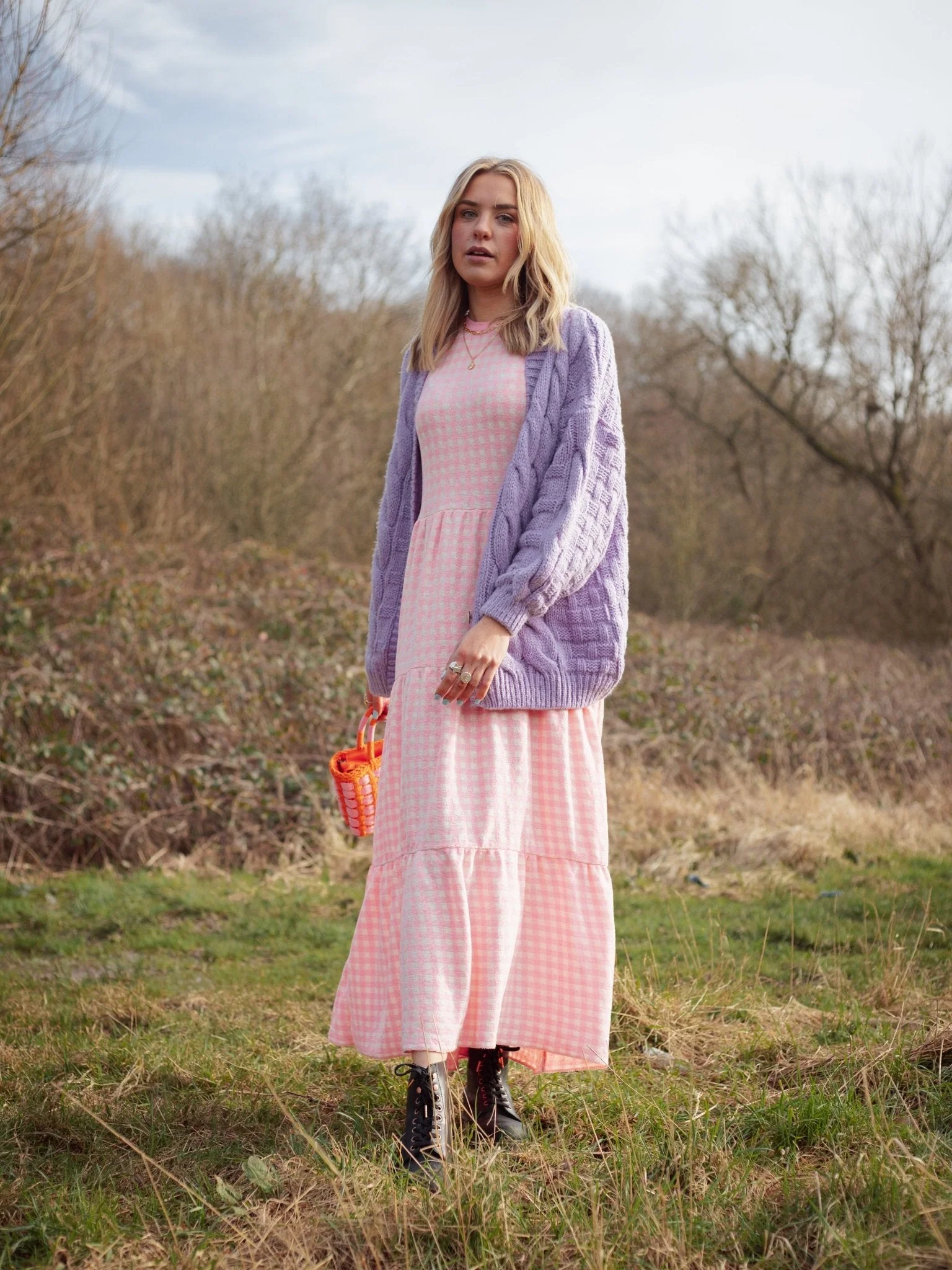 Paula Gingham Cotton Knitted Maxi Dress - Light Pink - Image 5